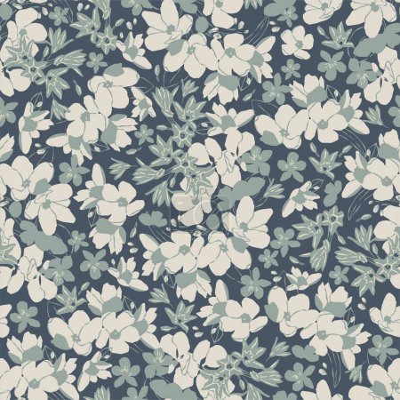 Illustration for Vector all over small flowers illustration seamless repeat pattern digital artwork - Royalty Free Image