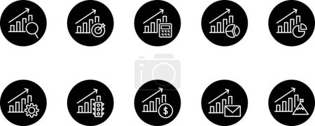 Illustration for Simple minimal business vector icon set of graphs. Modern minimal alalytics icons graph with different symbols. Business growith icons with different fuctions on circle bakcgound. - Royalty Free Image