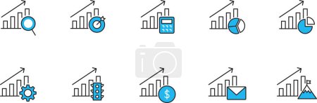 Illustration for Simple minimal business vector icon set of graphs. Modern minimal alalytics icons graph with different symbols. Business growith icons with different fuctions. - Royalty Free Image
