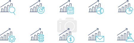 Illustration for Simple minimal business vector icon set of graphs. Modern minimal alalytics icons graph with different symbols. Business growith icons with different fuctions. - Royalty Free Image