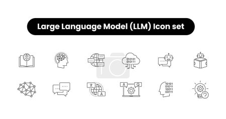 Illustration for Vector Modern outline icon set of Large language model, Text translation icon set Auto translation. Editable stroke for web and mobile apps. - Royalty Free Image
