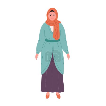 Téléchargez les illustrations : Femme musulmane dans le hijab. Femme arabe dans des vêtements élégants et des coiffures. Illustration vectorielle - en licence libre de droit