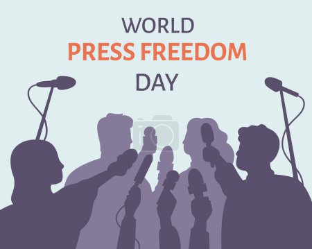 Téléchargez les illustrations : Journée mondiale de la liberté de la presse. Conférence de presse des journalistes. Entretien, communication avec les journalistes, médias. Illustration vectorielle - en licence libre de droit