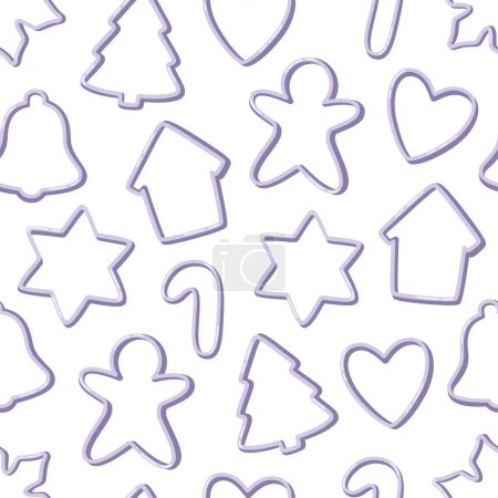 Illustration for Form for cutting gingerbread seamless pattern. Christmas cookie, homemade cookie. Vector illustration - Royalty Free Image