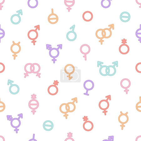 Ilustración de Símbolos de género patrón sin fisuras. Comunidad LGBTQ. Gay, lesbiana, transgénero o no binaria. Ilustración vectorial - Imagen libre de derechos
