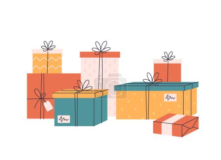 Gift boxes. Christmas presents. Happy New Year and Merry Christmas. Boxing Day. Vector illustration