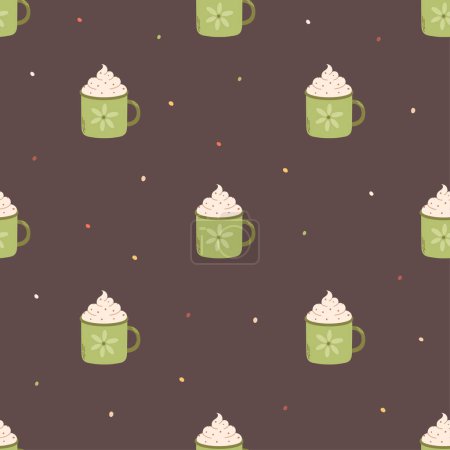 Illustration for Hot creamy drink seamless pattern. Hot coffee or hot chocolate. Vector illustration in flat style - Royalty Free Image