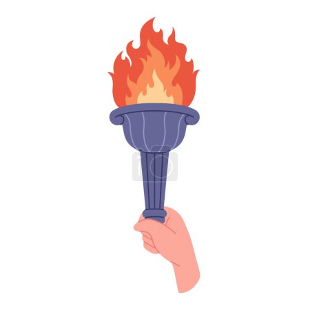 Téléchargez les illustrations : Torche brûlante avec flamme à la main. Symbole de la victoire en compétition, champion. Illustration vectorielle - en licence libre de droit