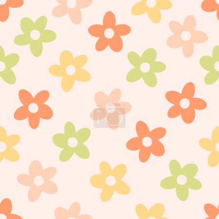 Seamless pattern with abstract retro aesthetic daisy flowers. Vintage floral art prints. Hippie 60s, 70s, 80s style. Vector illustration in flat style