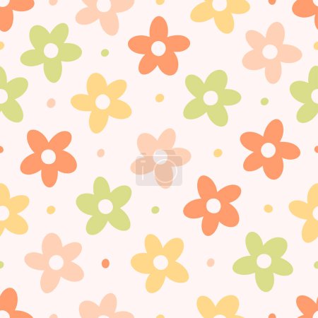 Seamless pattern with abstract retro aesthetic daisy flowers. Vintage floral art prints. Hippie 60s, 70s, 80s style. Vector illustration in flat style