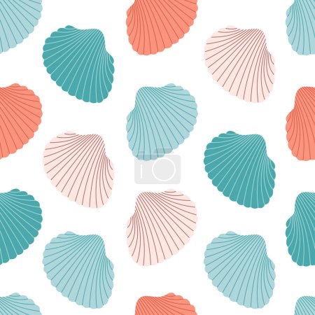 Seamless pattern with sea shells. Summer seamless pattern. Vector illustration in flat style