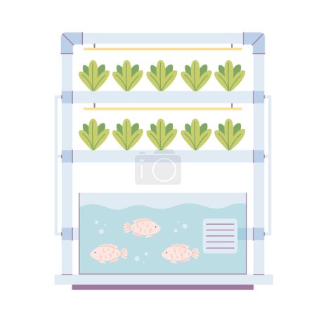 Hydroponics and aquaponics technology for plants growing. Vertical farming. Smart farm. Vector illustration in flat style