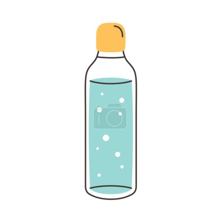 Water in glass bottle. Drink more water. Zero waste. Vector illustration in flat style