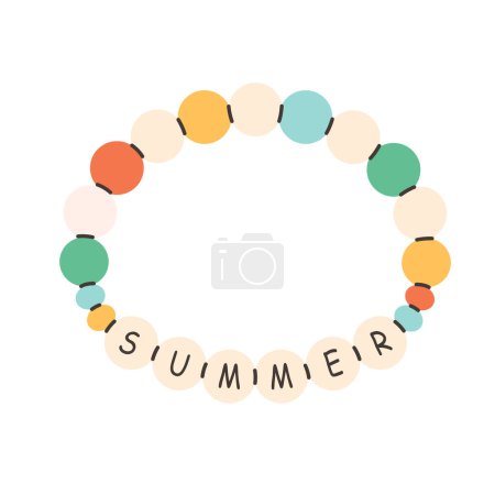 Cute bracelet with letters Summer. Handmade bracelet with colored beads. Vector illustration in flat style