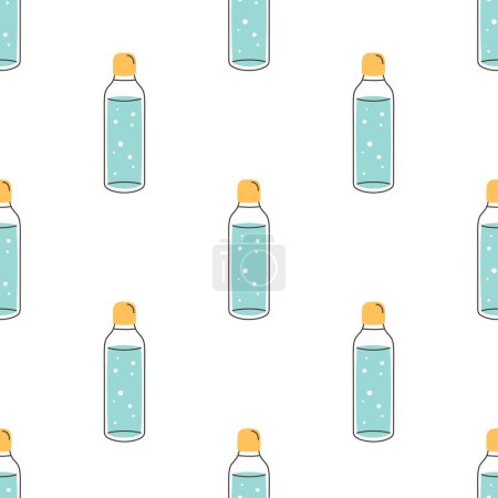 Seamless pattern with water in glass bottle. Drink more water. Zero waste. Vector illustration in flat style
