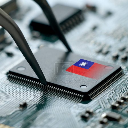 Foto de Fabricante líder de microchips en el mundo. Aumento de la producción de microchips en Taiwán. - Imagen libre de derechos