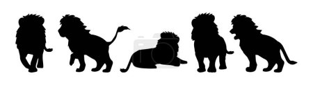 león, lev, africano, animal, dibujos animados, vector, silueta, animales, animales africanos, animales de la sabana, conjunto, colección, negro, naturaleza, siluetas, mamífero