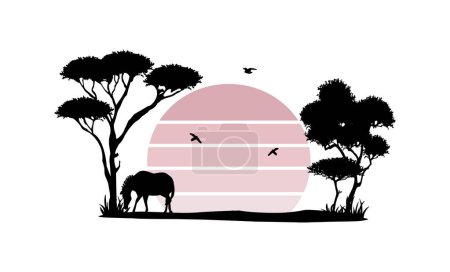silhouette of African landscape and zebra vector