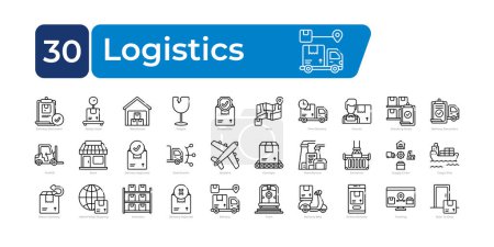 Ilustración de Paquete de iconos logísticos. Conjunto de iconos de línea delgada. iconos vectoriales limpios y simples - Imagen libre de derechos