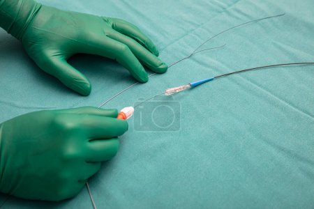 Photo for Coronary Imaging Catheter. Dual Lumen Catheter. Coronary angiography showing Micro Catheter guidewire. - Royalty Free Image
