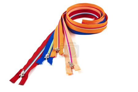 Photo for Assorted YKK Nylon Zippers. The Hottest Colors of The Season-Great for Sewing Craft Projects. Bright zipper of different colors and variants in the textile industry - Royalty Free Image