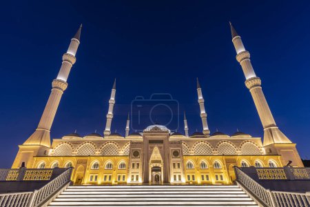 Photo for Camlica Mosque is a night view in the evening blue hours, Camlica Mosque is the largest mosque in the history of the republic. - Royalty Free Image