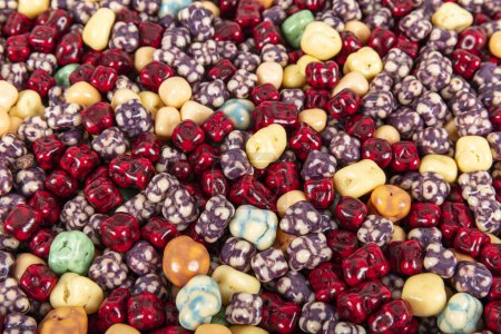 Photo for Milk chocolate candies in shell with jelly sugar gums and liquorice allsorts and fruit sherbet candies. with marshmallows and strawberry bon bons. - Royalty Free Image