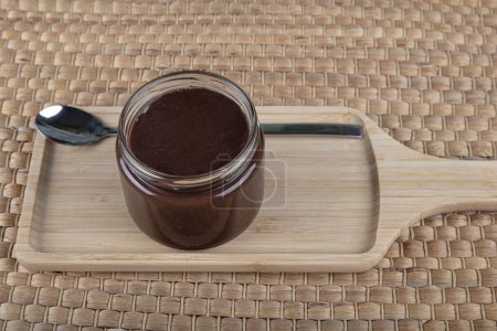 Pudding bowl of chocolate cream. Chocolate Pudding on white table. 