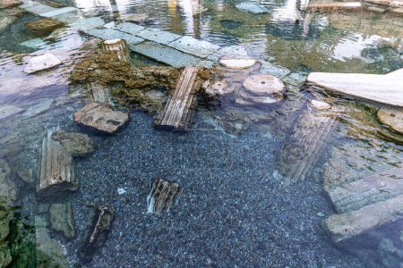 Cleopatra antique Pool in Hierapolis Ancient city. Antique pool (Cleopatra's Bath) in Pamukkale Denizli Turkey.