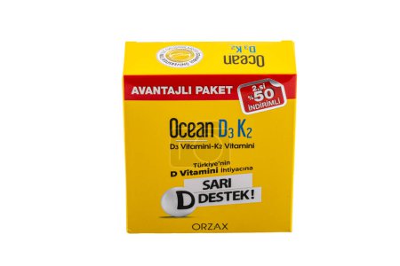 Foto de Estambul Turquía 27 abril 2024; Océano D3 vitamina K2. Vitamina D producida por la empresa Orzax. - Imagen libre de derechos
