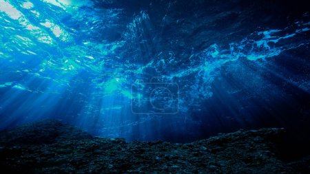 Foto de Foto artística submarina de paisaje mágico en rayos de luz solar - Imagen libre de derechos
