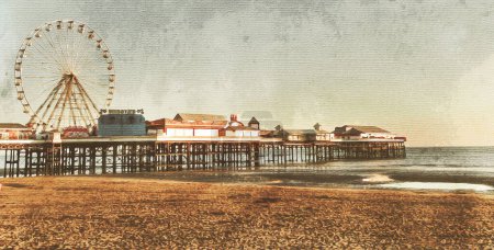 Téléchargez les photos : Watercolor painting on canvas. Blackpool England. Travel illustration. - en image libre de droit