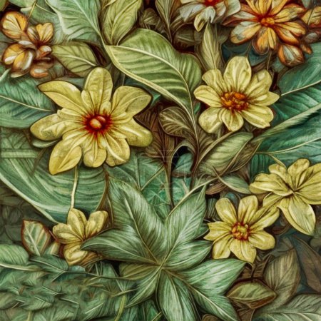 Foto de Pintura de acuarela. Patrón botánico inspirado en la obra de Morris . - Imagen libre de derechos