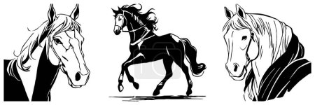 Photo for Black horse on a white background. Animal line art. Logo design, for use in graphics. Print for T-shirts, pattern for tattoos. - Royalty Free Image