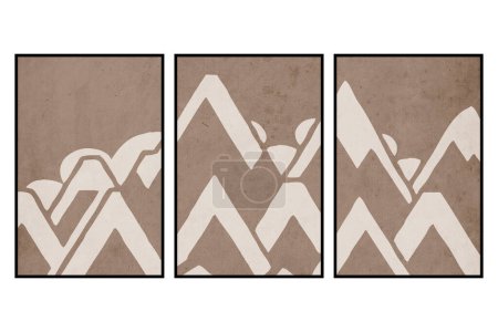 Téléchargez les photos : Set de 3 affiches imprimables minimalistes pour les décorations murales. Grunge vintage vieux. Paysage de montagne . - en image libre de droit
