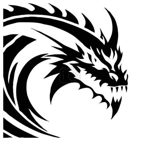 Dragon. Line art. Logo design for use in graphics. T-shirt print, tattoo design. Minimalist illustration for printing on wall decorations. 