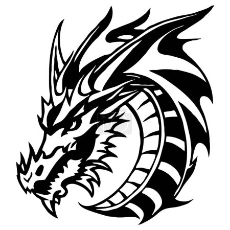 Dragon. Line art. Logo design for use in graphics. T-shirt print, tattoo design. Minimalist illustration for printing on wall decorations. 