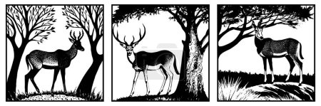 Gazelle. Black and white illustration. Logo design for use in graphics. T-shirt print, tattoo design.