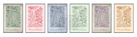 Illustration for Set of 6 contemporary Morris-inspired posters. Botanical formula. - Royalty Free Image