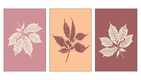 Ilustración de Conjunto de 3 Patrón botánico en un color de moda de 2024. Melocotón pelusa. Diseño para cubiertas, tarjetas de visita, para imprimir en decoraciones de pared minimalistas. - Imagen libre de derechos