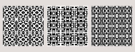 Illustration for Set of 3 Oriental black and white pattern for fabric, wallpaper, flyer, business card. For use in graphics. - Royalty Free Image