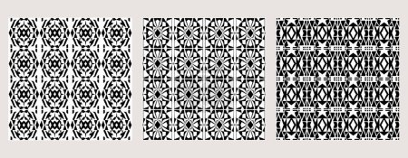 Illustration for Set of 3 Oriental black and white pattern for fabric, wallpaper, flyer, business card. For use in graphics. - Royalty Free Image