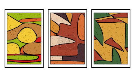 Collection of 3 fashionable illustrations. Pattern to print for wall decorations, covers. Abstract shapes.