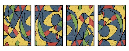 Collection of 4 fashionable illustrations. pattern to print for wall decorations, covers. Abstract shapes.