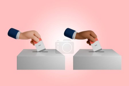 Foto de Representación en 3D del icono de la mano con papeles de votación para las elecciones generales o Pemilu para el presidente y el gobierno de Indonesia. La papeleta de votación va a las urnas. - Imagen libre de derechos