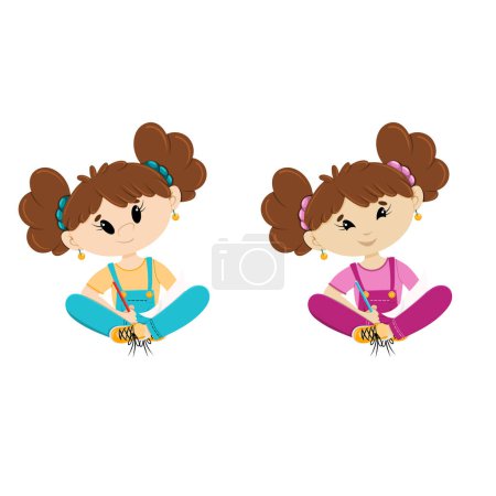 Illustration for Sitting teen girl. Cartoon illustration. In two variants. - Royalty Free Image