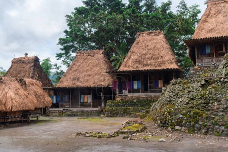 Foto de Tradicional pueblo de techo de paja de luba en la isla de flores, indonesia - Imagen libre de derechos
