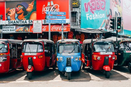 Photo for Colombo, sri lanka. 10th august, 2023: tuk tuk parked in a street of colombo - Royalty Free Image