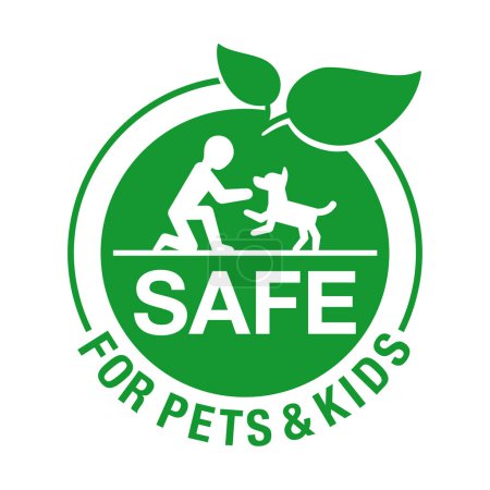 Safe for Pets and Children round emblem - cleaning supplies and agents that friendly for home animals and kids 