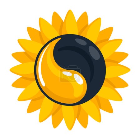 Illustration for Sunflower Lecithin icon for food supplement. Fats extracted from flower seeds - Royalty Free Image